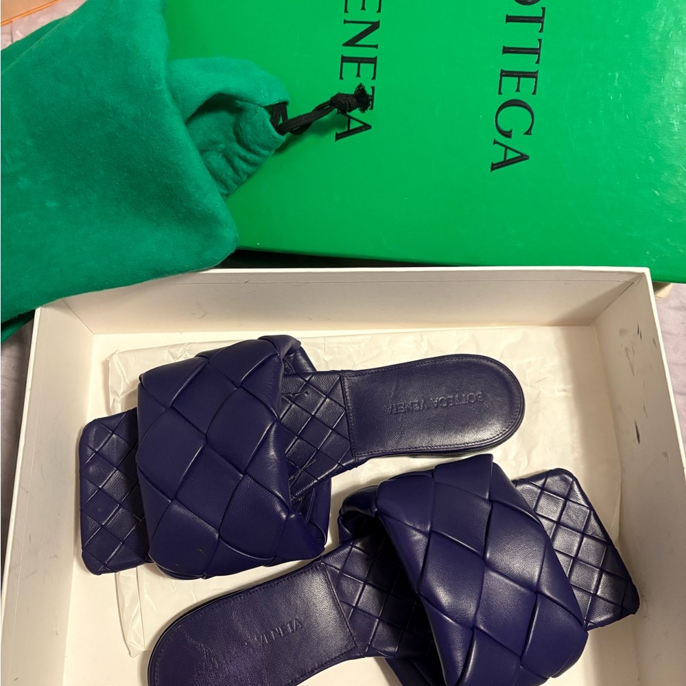 Bottega Veneta Deep Blue Quilted Sandals